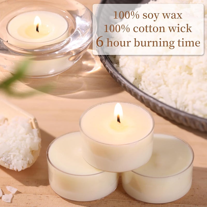 Devi 6 Hour Soy Tea Lights Candles Bulk 100 Pack, Soy White Tea Lights Bulk-6 Hours Long Burning, Unscented Small Votives Bulk for Wedding, Party Centerpieces - Image 5